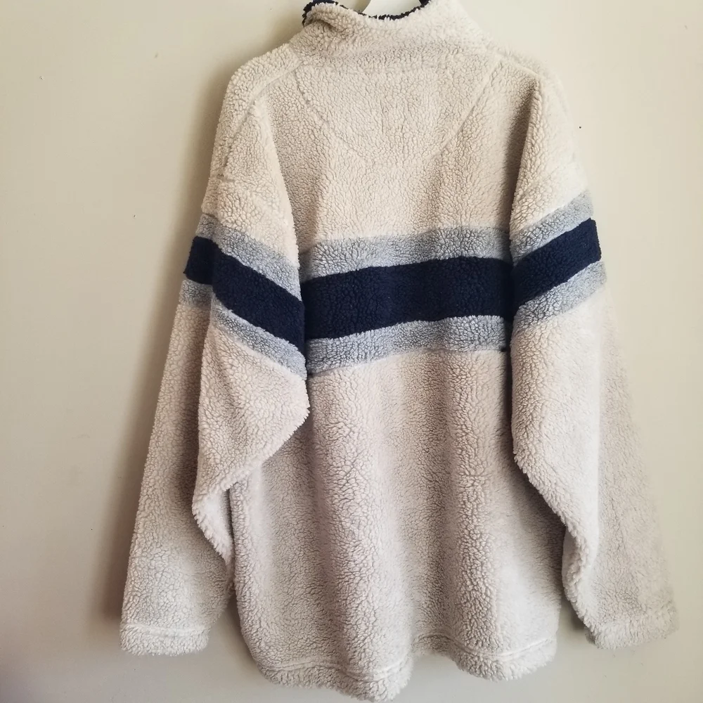 Vintage Blue Sierra Pullover Quarter Zip Fleece Colourblock  Stripe Sweater XL - Picture 6 of 8